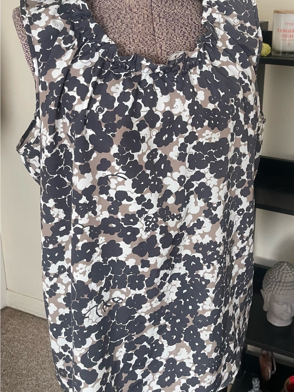 Banana Republic Black White Taupe Floral Ruffled Neck Camisole